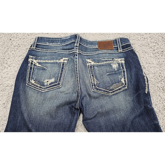 BKE Stella Capri Jeans Low-Rise Distressed Dark Wash Thick Stitch Womens 28x22 - Picture 8 of 16